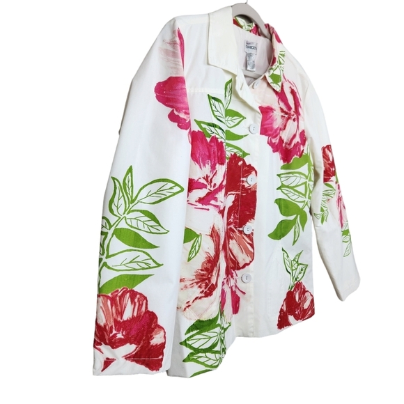 Chico's White Pink Floral Button Up Blazer Jacket Women's Size Large - Picture 2 of 10